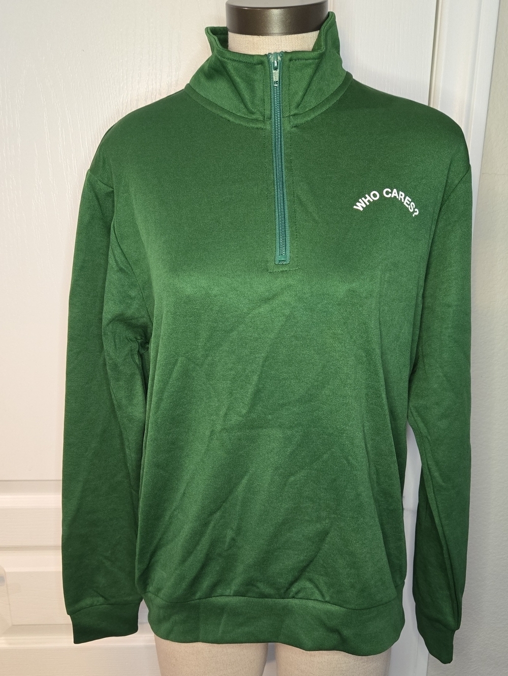 Rex Orange County Green Quarter-Zip Sweatshirt with 'WHO CARES?' Graphic